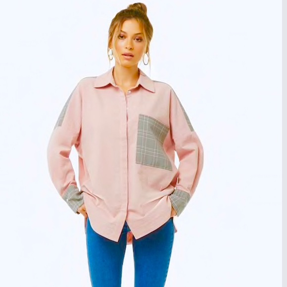 Oversized Button Front Pattern Blocked Shirt - Picture 4 of 8